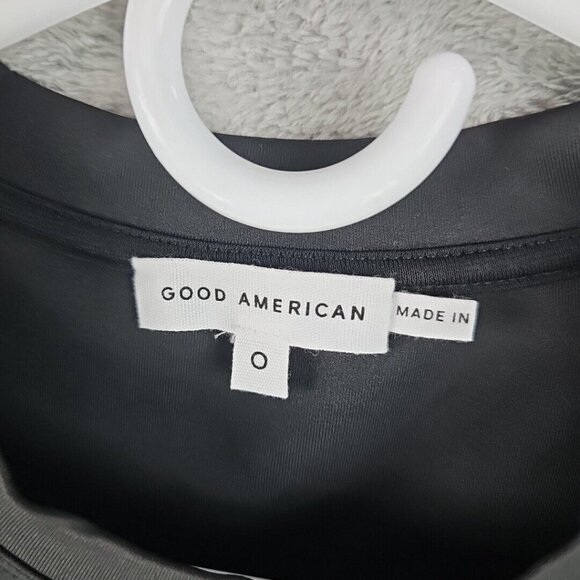 Good American Shift Dress Womens 0 Black Scuba Neoprene Shoulder Pads Mini NWT - Picture 3 of 8